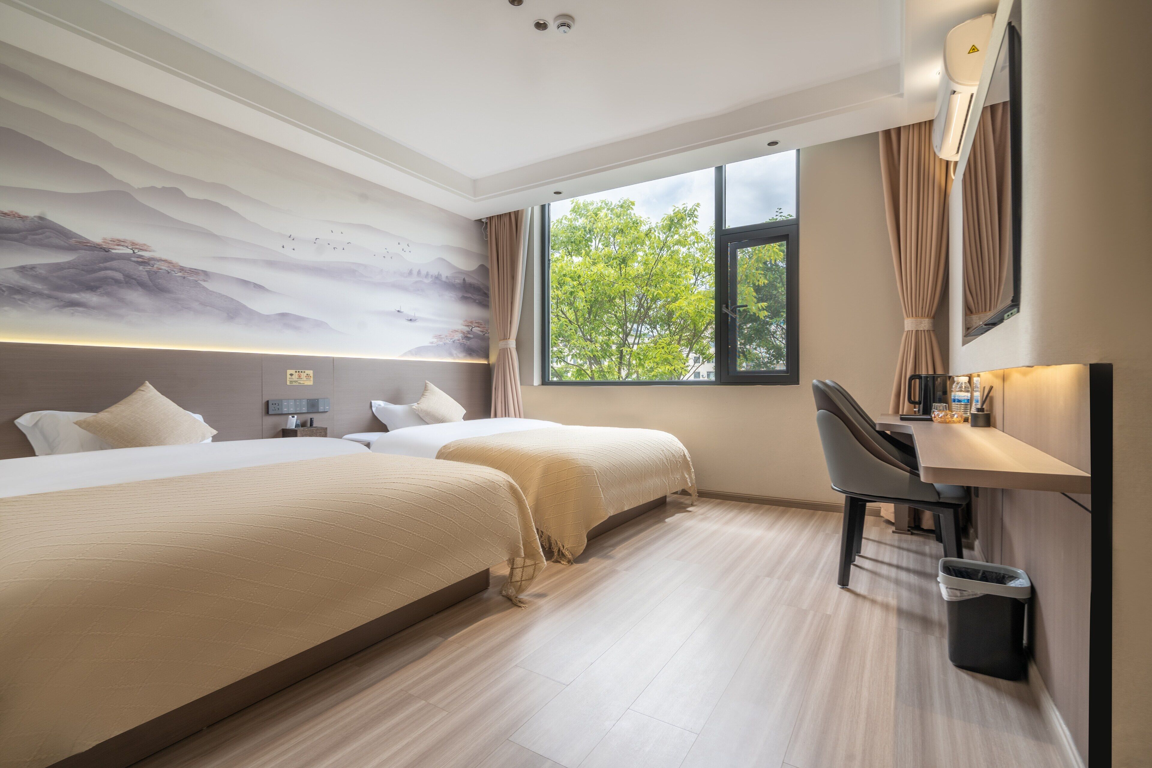 Standard Twin Room, City View | Desk, laptop workspace, soundproofing, iron/ironing board