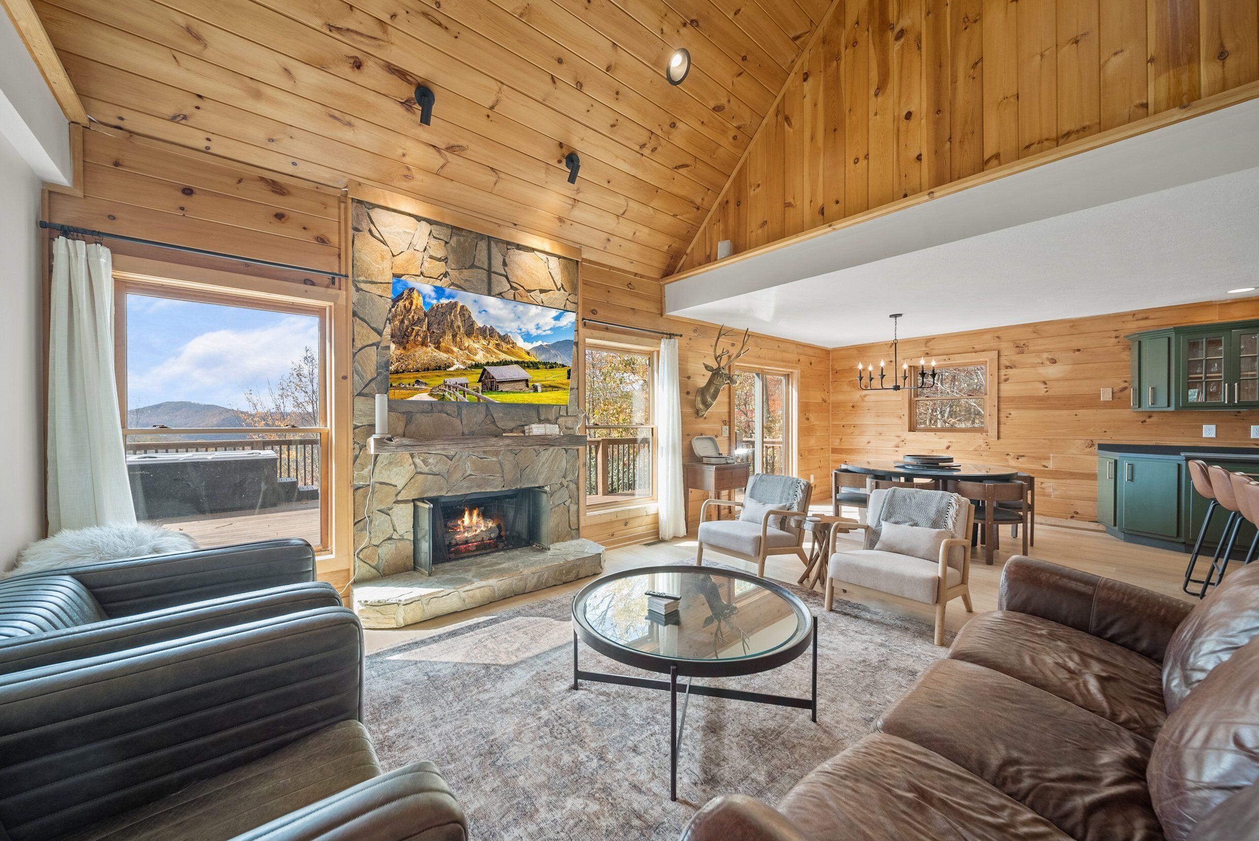 Televisio, takka, pöytäjalkapallopöytä