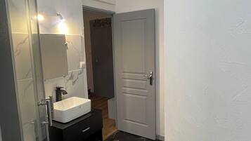 Hair dryer, towels, toilet paper