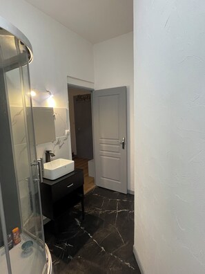 Hair dryer, towels, toilet paper