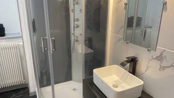 Hair dryer, towels, toilet paper