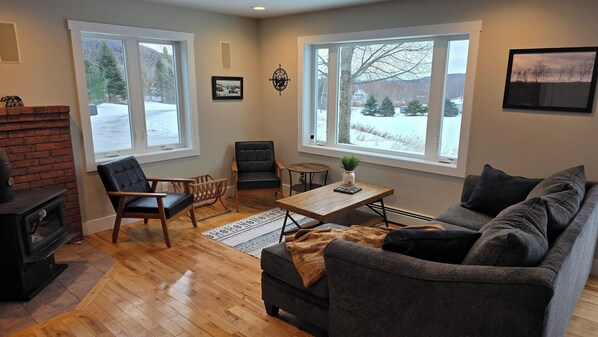 Smart TV, fireplace, stereo