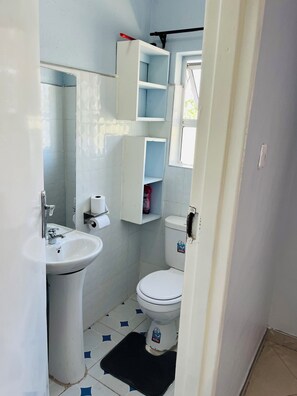 Douche, serviettes fournies, savon, papier toilette