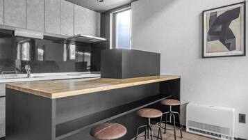 Fridge, microwave, stovetop, rice cooker