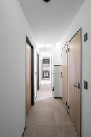 Combined shower/tub, free toiletries, hair dryer, slippers