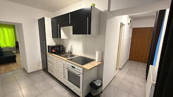 Basic Apartment | Private kitchen | Fridge, oven, stovetop, cookware/dishes/utensils