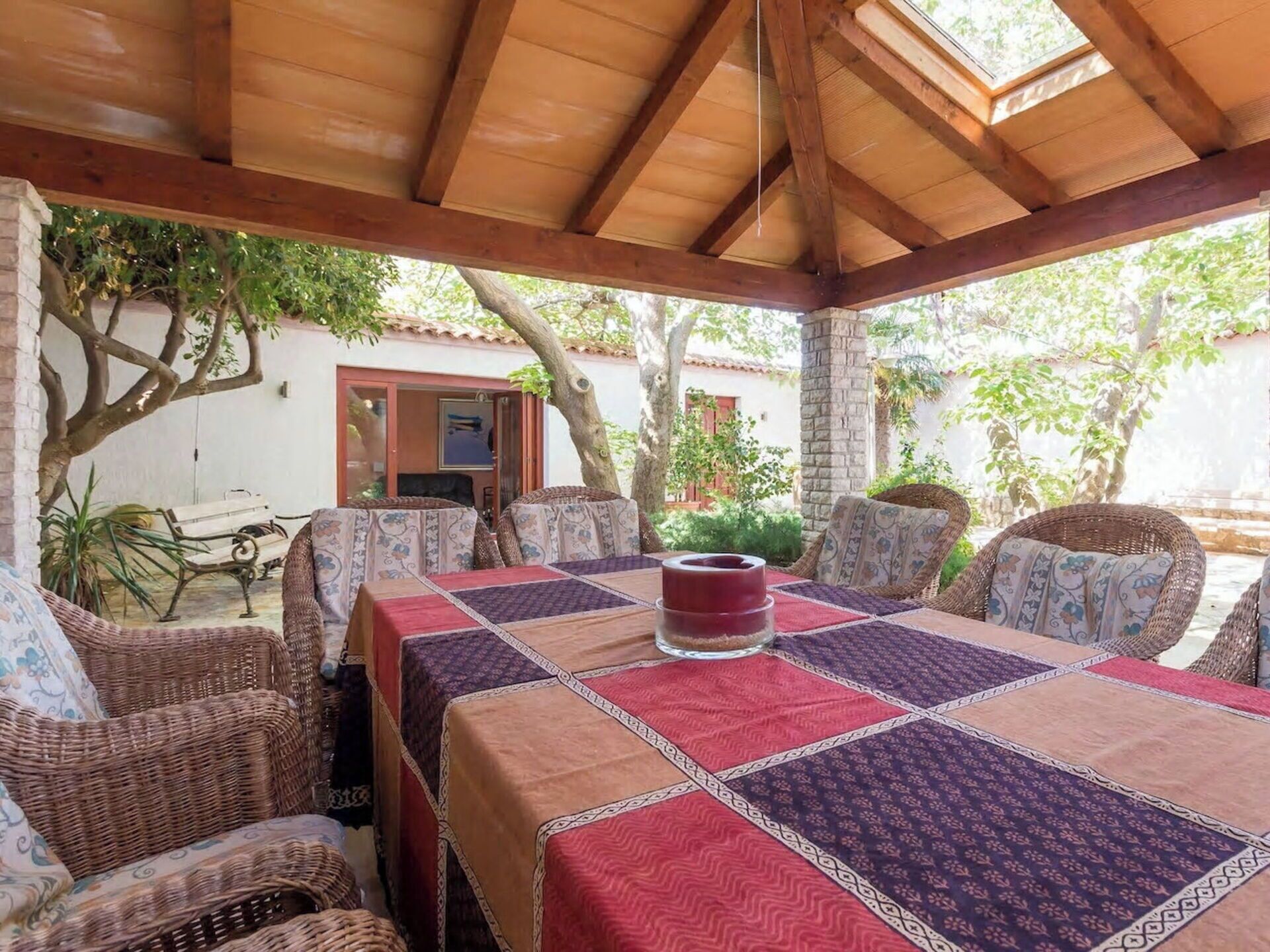 Furniture, Wood, Chair, Table, Outdoor Furniture, Ceiling, Outdoor Table, Kitchen & Dining Room Table, Shade, Resort
