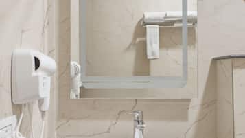 Shower, free toiletries, hair dryer, soap