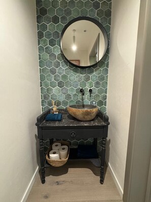 Shower, towels, toilet paper