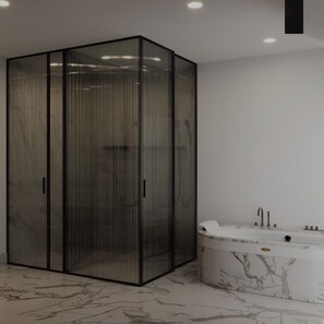 全景双人房, 阳台, 海景 | 浴室 | 拖鞋、毛巾、肥皂、洗发水