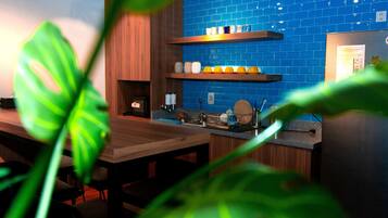 Fridge, microwave, stovetop, rice cooker