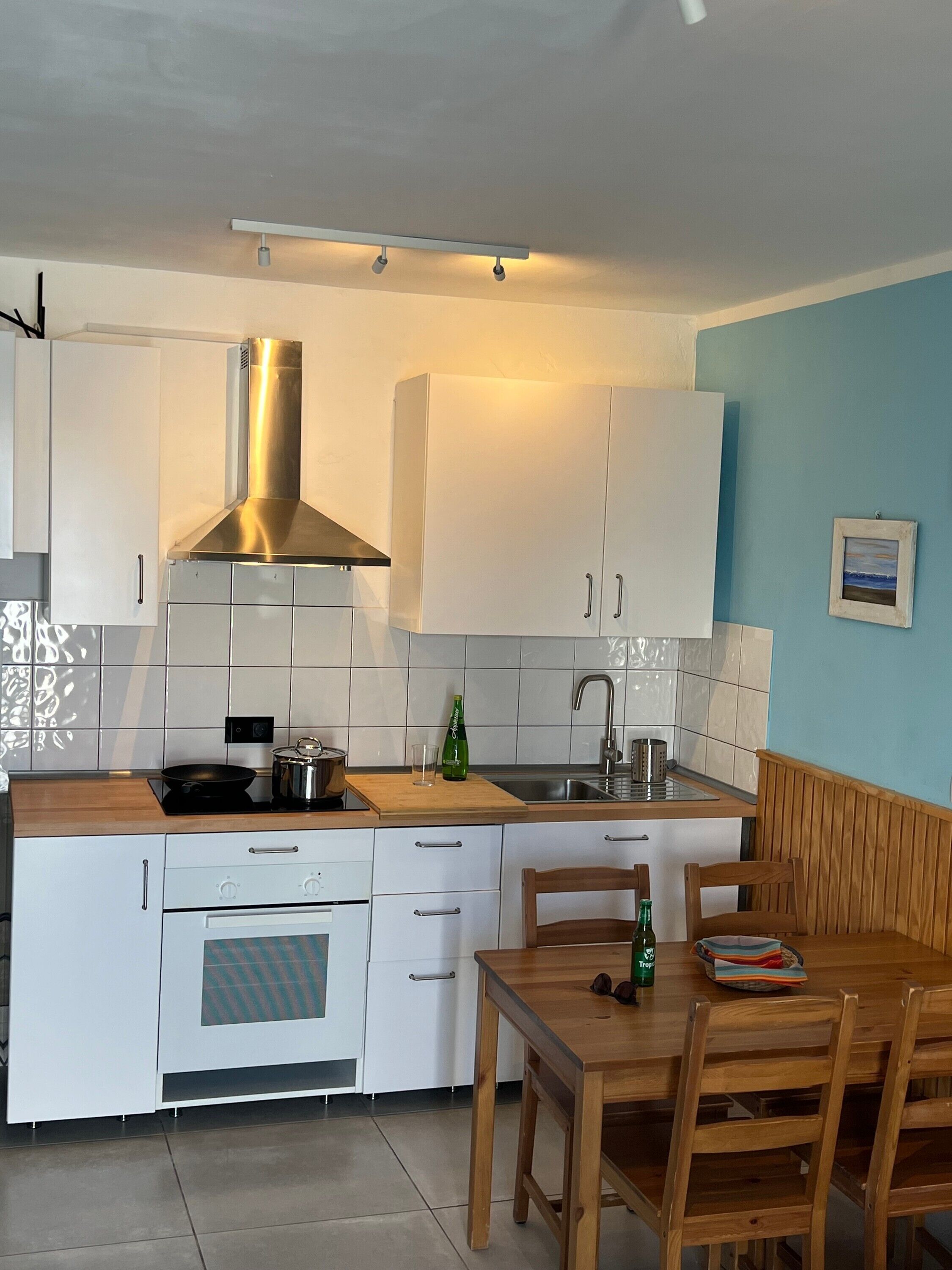 Frigorífico, microondas, horno y placa de cocina