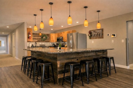 Private kitchen. The Loft at Oak & Iron – Group Stay w/ Game Room