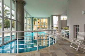 Outdoor pool, pool umbrellas, pool loungers