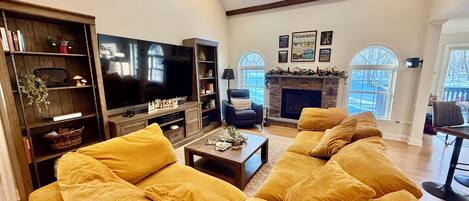 Smart TV, chimenea, videojuegos y libros