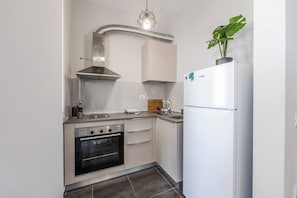 Fridge, oven, stovetop, coffee/tea maker