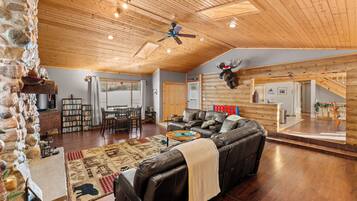 Smart TV, fireplace, video games, DVD player