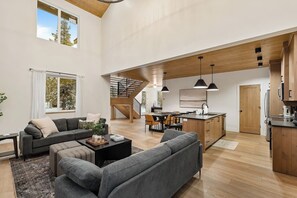 TV, fireplace, table football, ping pong - The Dacha | Luxe Cabin w/ Hot Tub, Sauna, AC + Close to River! (Island Park)