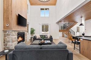 TV, fireplace, table football, ping pong - The Dacha | Luxe Cabin w/ Hot Tub, Sauna, AC + Close to River! (Island Park)