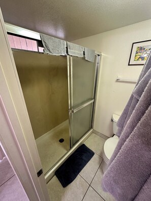 Dusche, Haartrockner, Handtücher, Seife