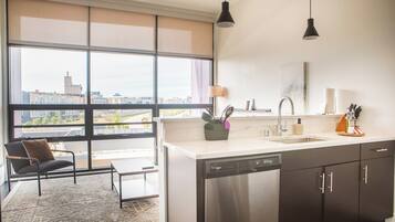 Apartment | Private kitchen | Fridge, microwave, oven, stovetop