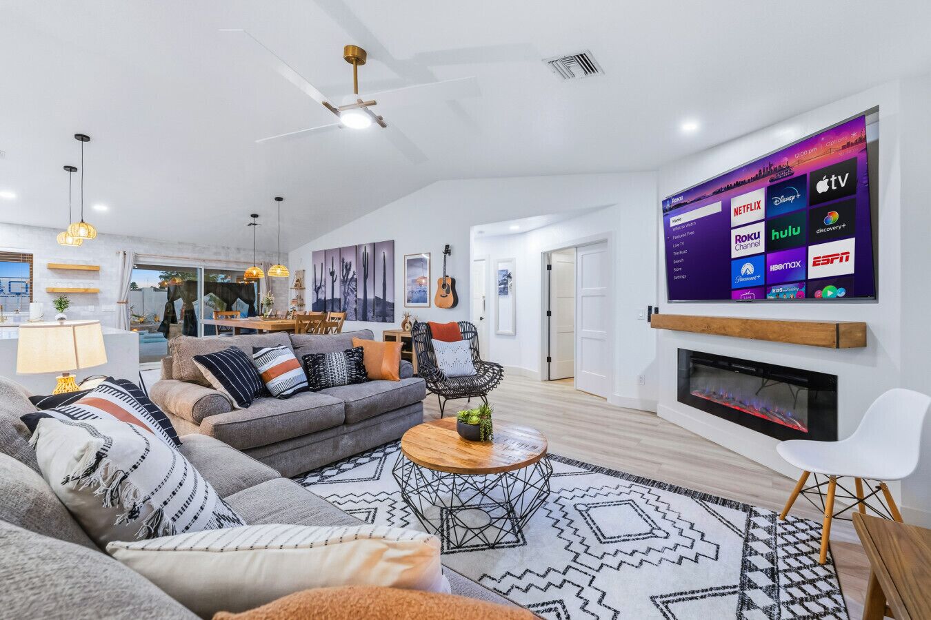 Smart TV, fireplace, video games, table football