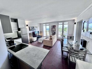 Living area - Two-bedroom T3 lounge with sea view Mare Gaillard (Gosier)