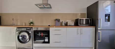 Fridge, microwave, oven, electric kettle