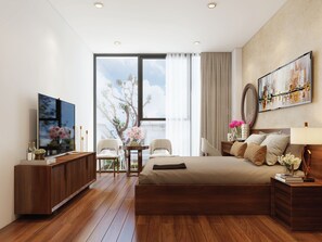 Chambre Quadruple Familiale, vue ville | Coffres-forts dans les chambres, bureau