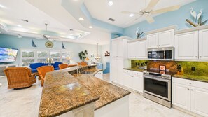 Fridge, microwave, oven, stovetop - NEW LISTING! Barefoot Bliss, Gulf Views, Heated Pool & Spa, Golf Cart Incl, Game Rm, Tiki Bar,  Sleeps 8! (Holmes Beach)