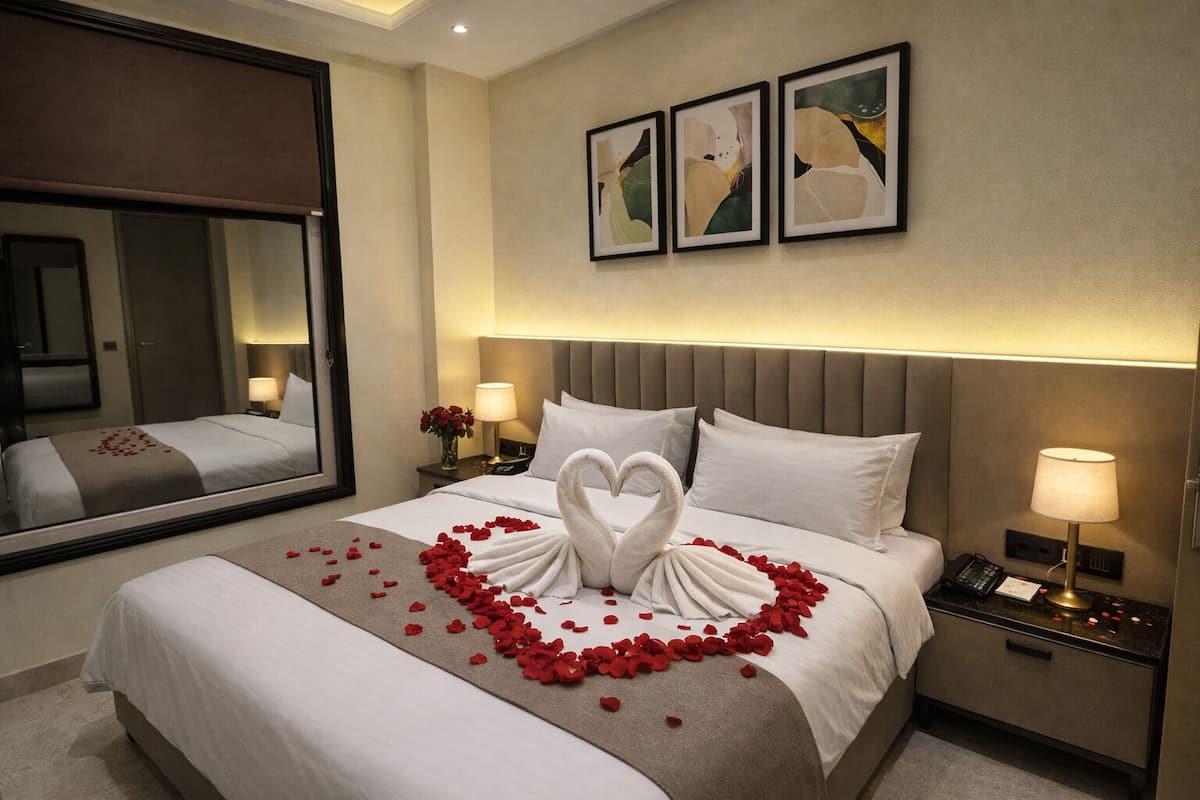 Egyptian cotton sheets, premium bedding, desk, laptop workspace