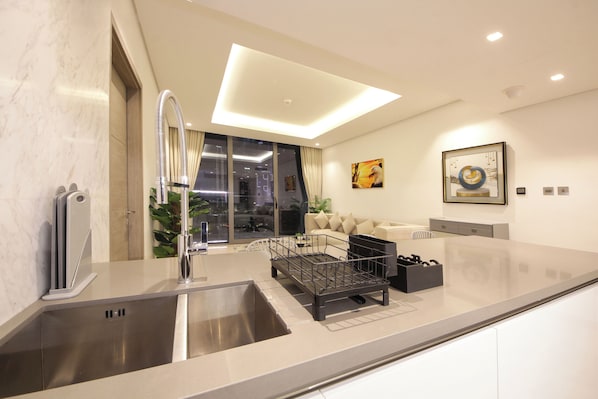 Apartment, Balcony, City View | Private kitchen - 1 BR Burj Khalifa View Sterling East (Dubai)