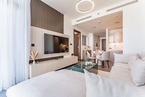 1 bedroom, iron/ironing board, free WiFi, bed sheets - Prime 1BR, Few minutes Drive to Burj Khalifa and Dubai Mall - Sobha Hartland The Crest Tower C  by Deluxe Holiday Homes (Dubai)