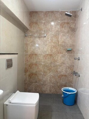 Shower, free toiletries, towels, soap