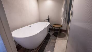 Hair dryer, bidet, towels, soap