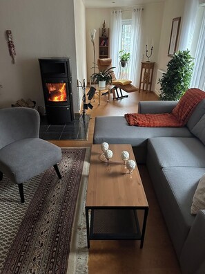 Fernseher, Kamin, Bücher