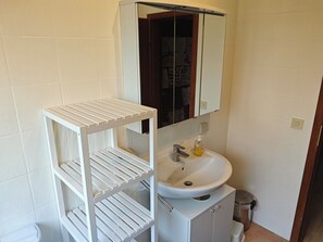 Shower, towels, toilet paper - 5 minutes walk to Lake Chiemsee - large apartment with balcony and garden area (Chieming)