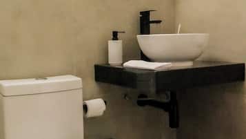 Shower, towels, toilet paper