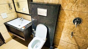 Shower, towels, soap, shampoo