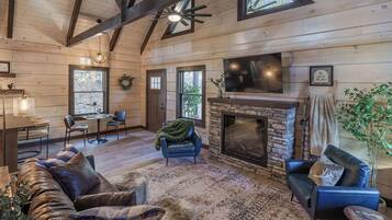 Smart TV, fireplace, video games, foosball