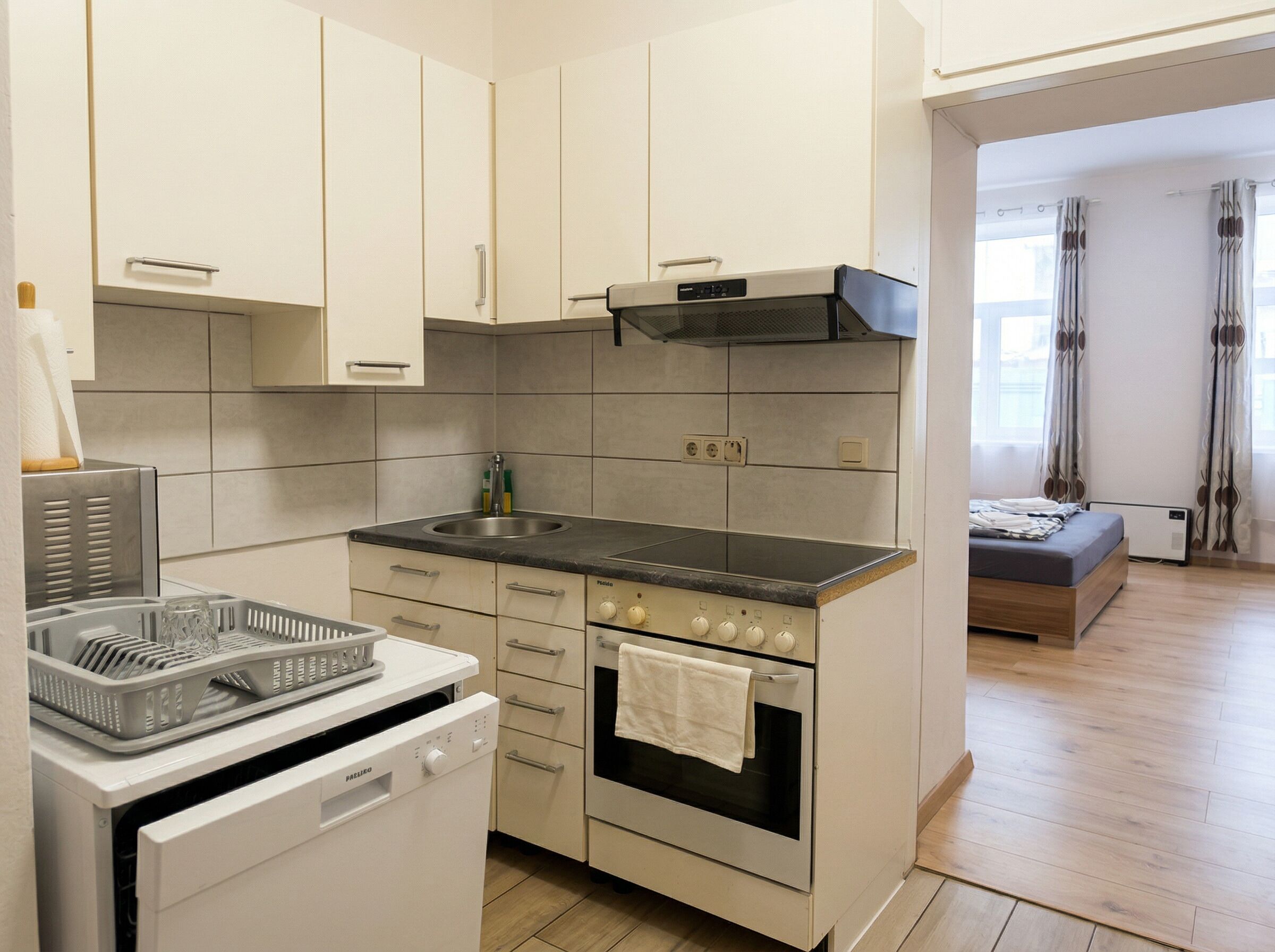 Apartamento básico | Cocina privada | Frigorífico pequeño, microondas, horno y placa de cocina