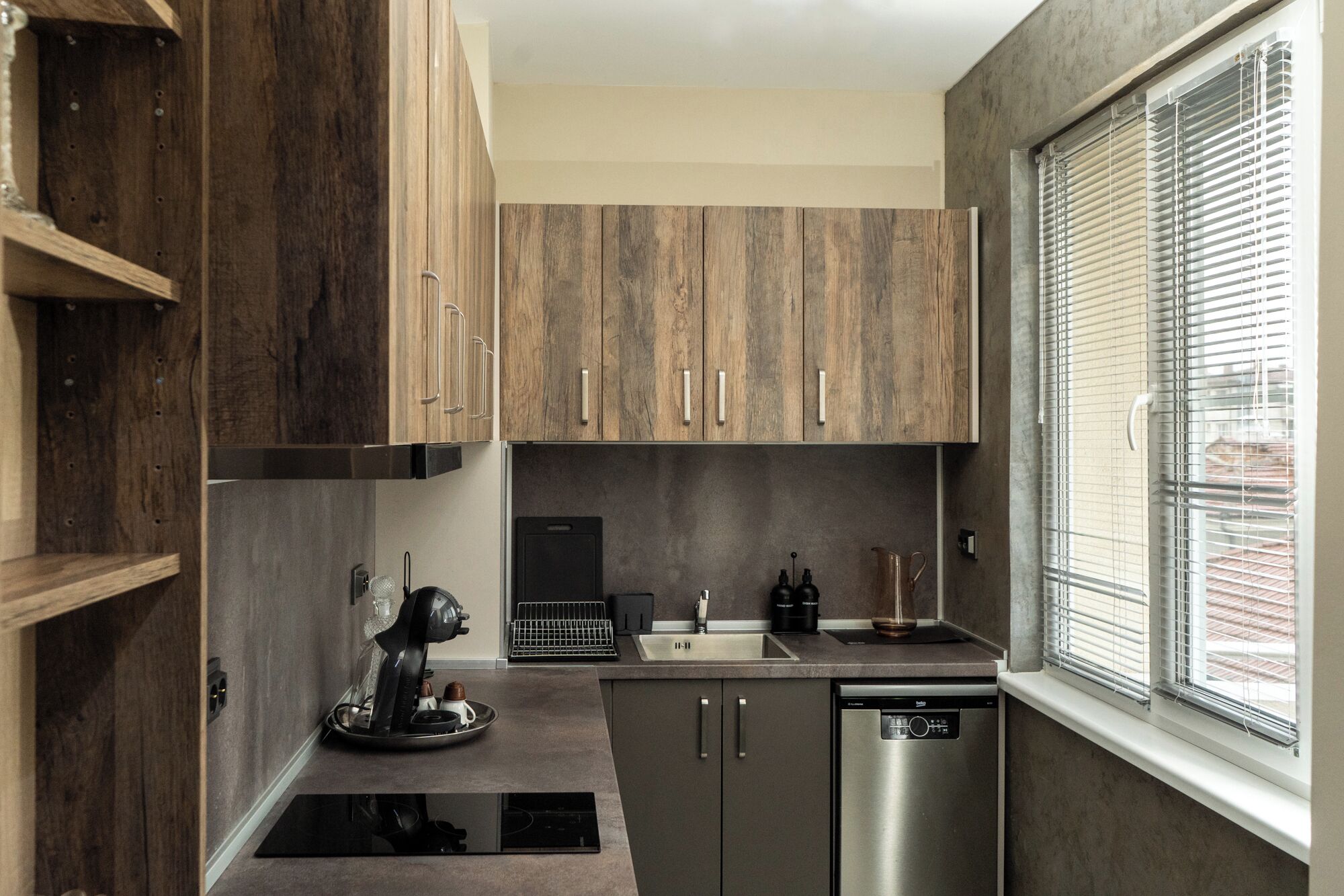 Apartament Deluxe, balcó, vistes a la ciutat | Cuina privada | Frigorífic gran, microones i rentaplats 