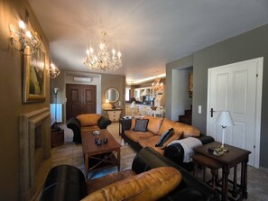 TV, fireplace - Private Villa: Pool and Secluded Mini Soccer Field (Kato Gouves)