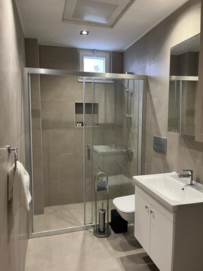 Ensemble douche/baignoire, sèche-cheveux, serviettes fournies, savon