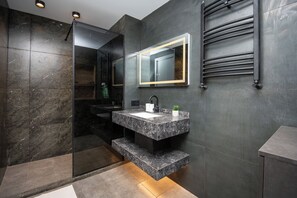Hair dryer, bidet, towels, soap - Cozy and Elegant Loft Style 1 Bedroom Apartment in Tbilisi (T'bilisi)