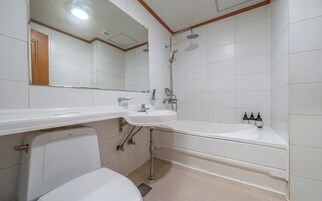 Habitación cuádruple | Baño | Ducha, secador de pelo, toallas y jabón