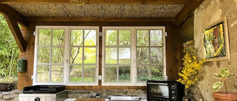 Fridge, microwave, coffee/tea maker, electric kettle