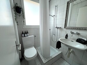 Dusche, Haartrockner, Handtücher, Seife