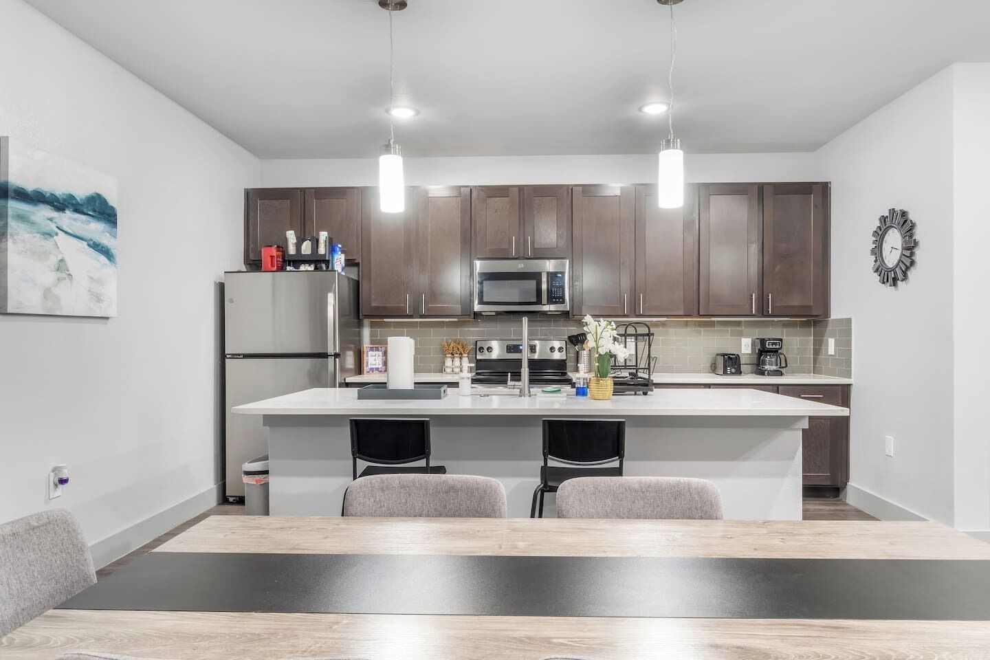 Fridge, microwave, oven, dishwasher