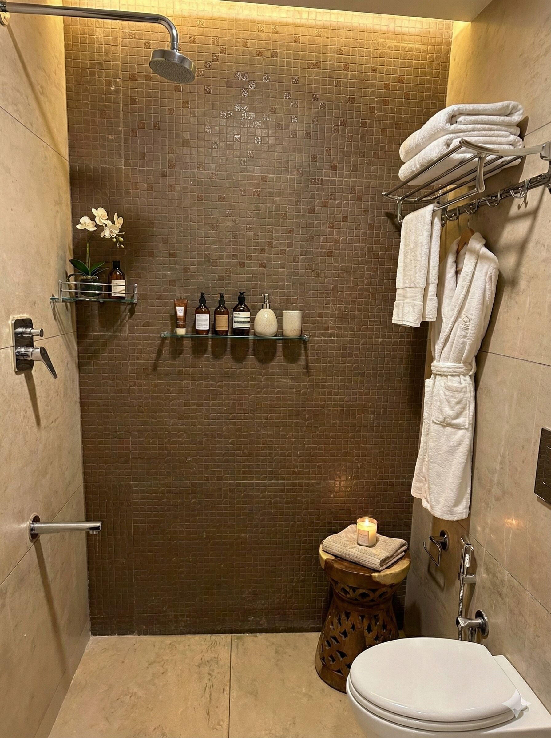 Towels, soap, shampoo, toilet paper